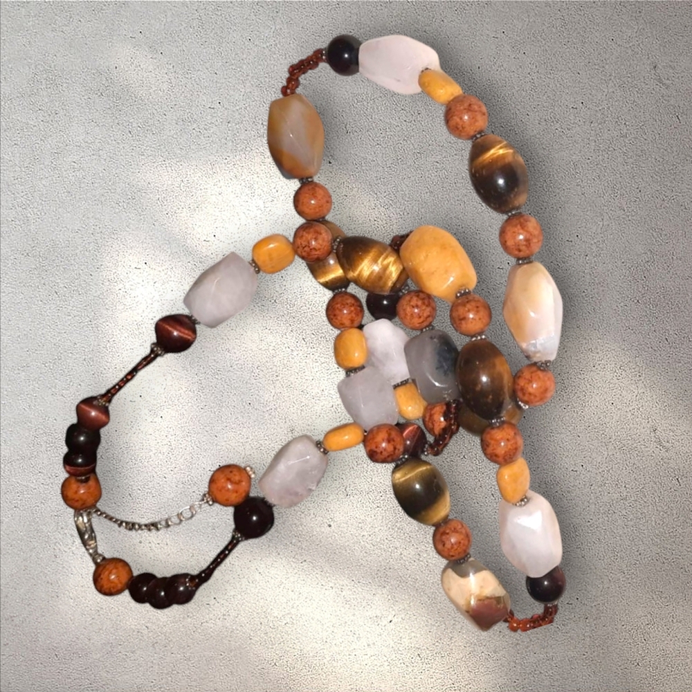 925 Sterling gem necklace Silver clasp Agate, Jasper, Onyx Southwestern Chunky